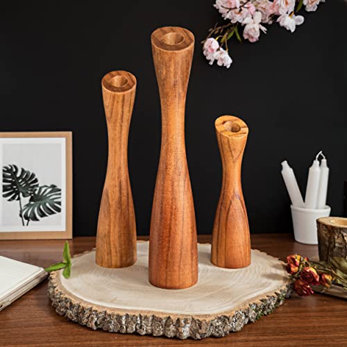 OLEEK Wooden Taper Candle Holders - Woods Taper Candle Holders for Table Centerpiece - Wood Candlestick Holders (9", 8", 6") Wooden Candlestick Holder for 7/8" candlesticks - Candlestick Holders Wood - Image 5