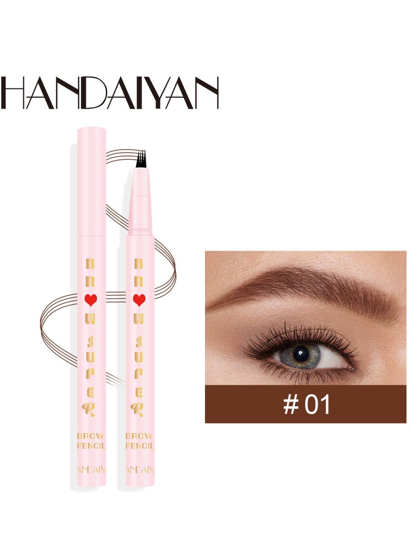 Handaiyan Liquid Eyebrow Pencil Waterproof Long Lasting Four-Fork Natural Ultra Precise Sweat-Proof Non-Marking New Formula Longwear Brow Tint Brown - Image 1