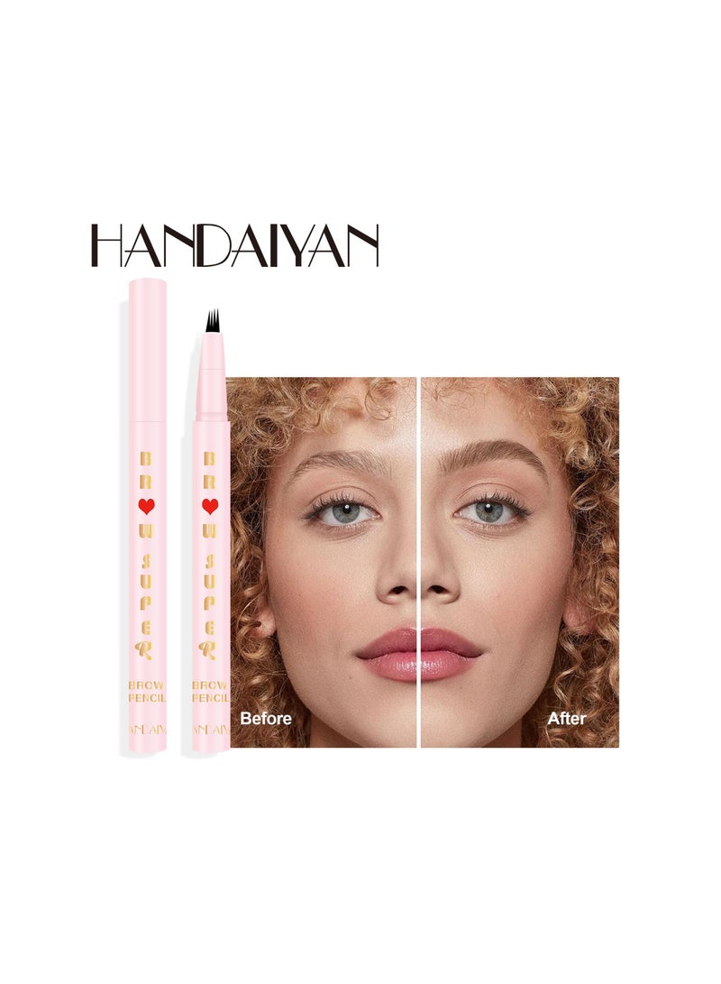 Handaiyan Liquid Eyebrow Pencil Waterproof Long Lasting Four-Fork Natural Ultra Precise Sweat-Proof Non-Marking New Formula Longwear Brow Tint Brown - Image 2