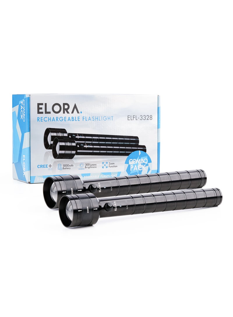 ELORA ZOOMABLE  Rechargeable Flashlight (Combo Pack) 5000mAh Battery, long battery life use, Zoom function, Durable Metal Body, Water & Shock Resistant - Image 4