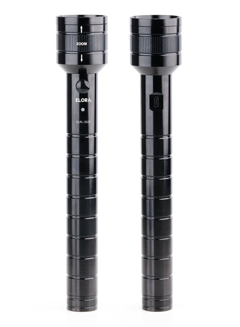 ELORA ZOOMABLE  Rechargeable Flashlight (Combo Pack) 5000mAh Battery, long battery life use, Zoom function, Durable Metal Body, Water & Shock Resistant - Image 1