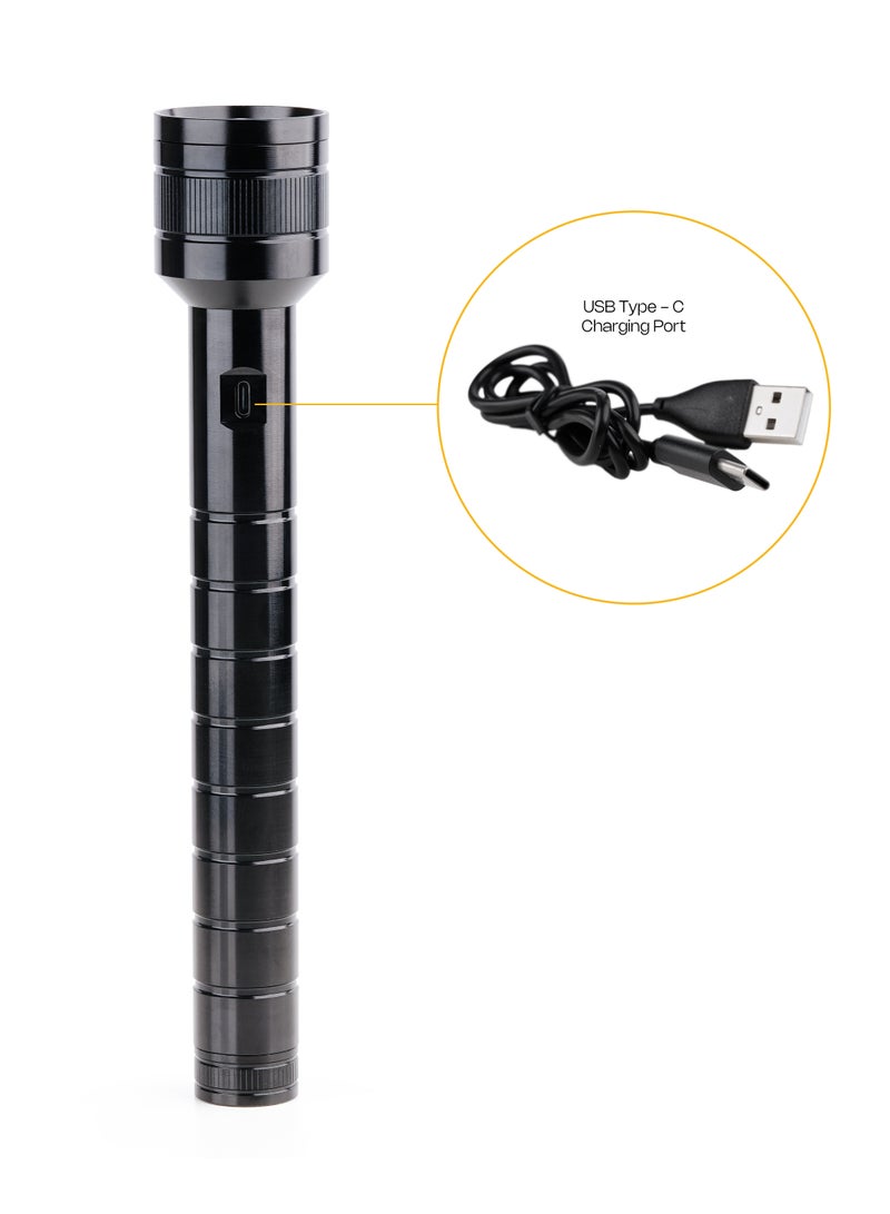 ELORA ZOOMABLE  Rechargeable Flashlight (Combo Pack) 5000mAh Battery, long battery life use, Zoom function, Durable Metal Body, Water & Shock Resistant - Image 2