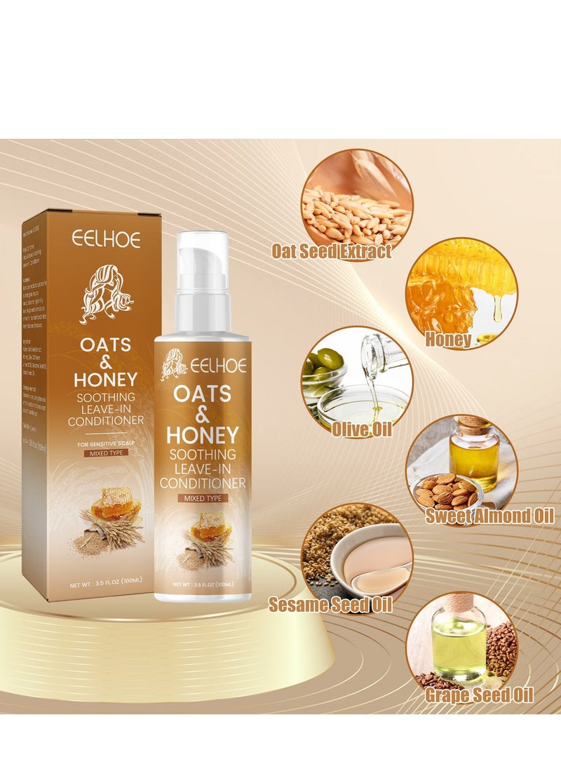 EELHOE Honey Leave-In Deep Conditioner, Hydrate, Smooth & Strengthen Formula, Organics Oats & Honey Soothing Leave-In Conditioner for Sensitive Scalp, 100ml - Image 4