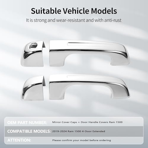 Gaogsiy Chrome Mirror Cover 4PCS Door Handle Covers fits Ram 1500 20192024 4Door ExtendedCrew Cab Models Only Caps Top Half Left Right Without Smart Keyholes Siver Plated - Image 3
