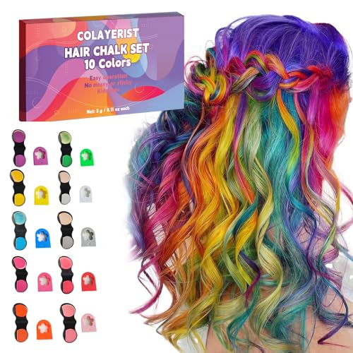 COLAYERIST Hair Chalk for Girls Washable, 10PCS Temporary Hair Color for Kids Adults, Temporary Hair Dye Wax Kids Makeup, Great Christmas Birthday Gifts for 6-10 Year Old Girl (Red etc.) - Image 1