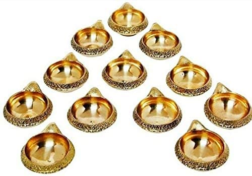 A & S VENTURES Metal Crafts - (Set of 12) Handmade Indian Puja Brass Diya Lamp Kuber Diya (Golden) - Image 2