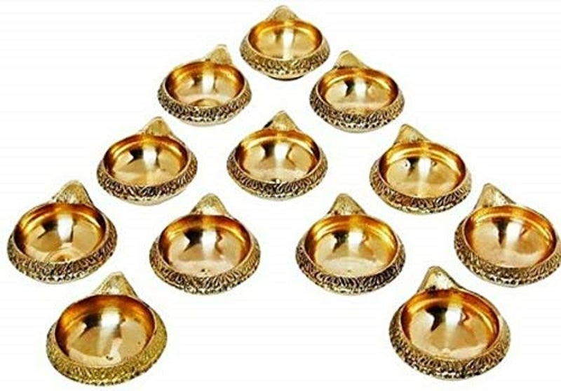 A & S VENTURES Metal Crafts - (Set of 12) Handmade Indian Puja Brass Diya Lamp Kuber Diya (Golden) - Image 4