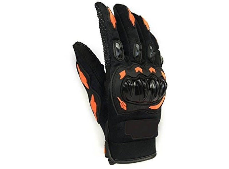 SAFEVERSE Motorcycle Riding Gloves, Full Finger Protection, Anti-Skid Surface, Black and Orange - Image 1