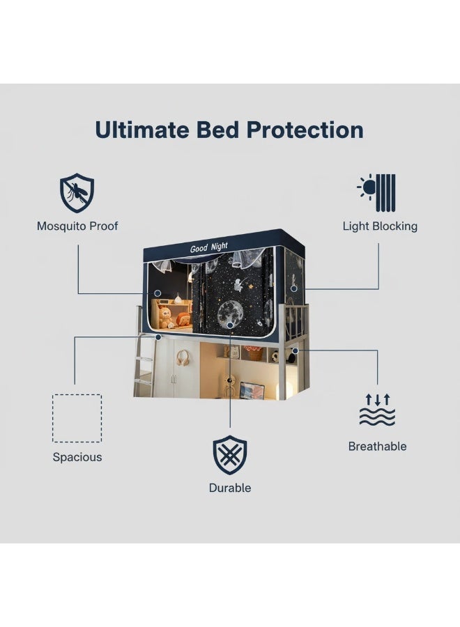 Y&D ستائر سرير بطابق علوي معتم لغرف النوم، تغطي الخصوصية، ديكور خلفية تصوير، ستارة معتمة 6 لوحات مع قمة - Image 3