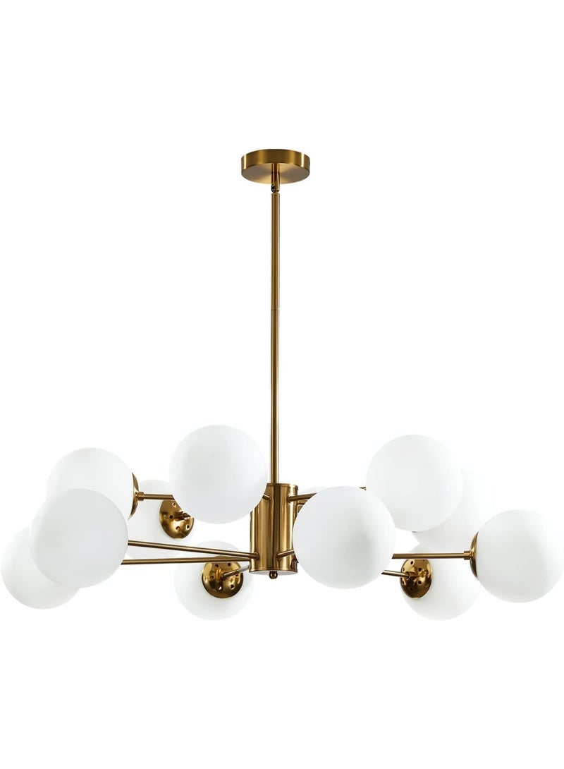 Modern Brass Globe Chandelier Ceiling Light – Luxury Gold Pendant Lighting with Frosted Glass Balls, Mid-Century Contemporary Hanging Light for Living Room, Dining Room, Bedroom - Image 1