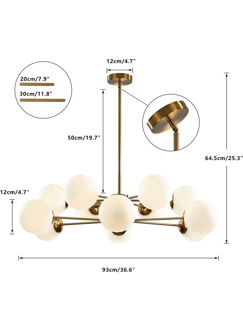 Modern Brass Globe Chandelier Ceiling Light – Luxury Gold Pendant Lighting with Frosted Glass Balls, Mid-Century Contemporary Hanging Light for Living Room, Dining Room, Bedroom - Image 3
