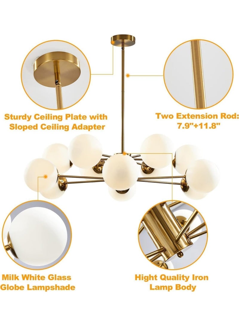 Modern Brass Globe Chandelier Ceiling Light – Luxury Gold Pendant Lighting with Frosted Glass Balls, Mid-Century Contemporary Hanging Light for Living Room, Dining Room, Bedroom - Image 4