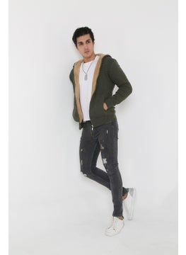 Kmk Men's Khaki Fur Lined Hooded Knitted Cardigan  - Image 5
