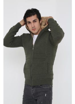 Kmk Men's Khaki Fur Lined Hooded Knitted Cardigan  - Image 3