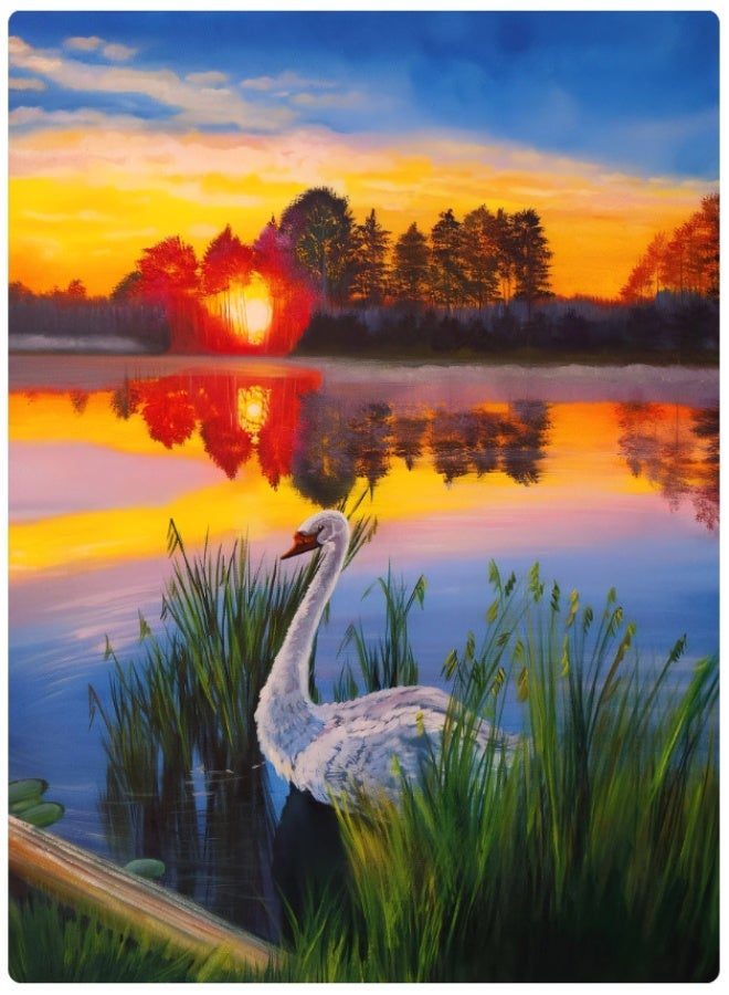 Original Sunset Oil Painting: Swan on River (24x31") - Image 1