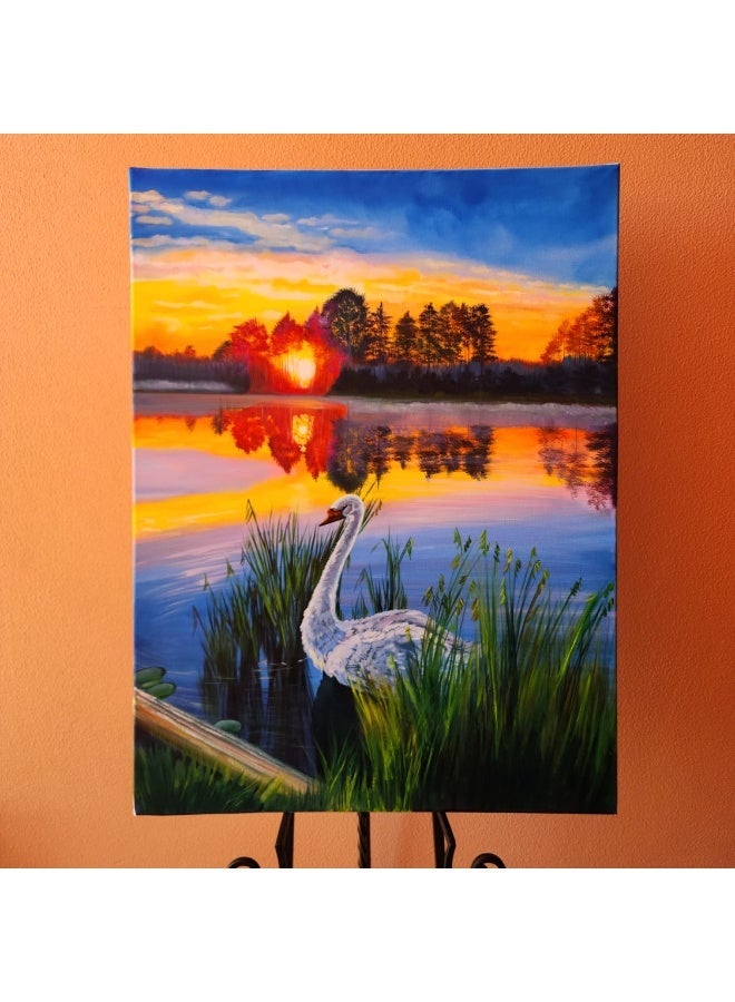 Original Sunset Oil Painting: Swan on River (24x31") - Image 3