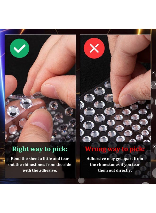 BELLEBOOST 1982 Pcs of Rhinestone Stickers in 3/4/5/6/8/10mm Clear Self Adhesive Face Gems, Stick on Body Crystal Jewels with Quick Dry Makeup Glue for Face Eye Hair Nails Make up and Craft DIY Decorations  - Image 4