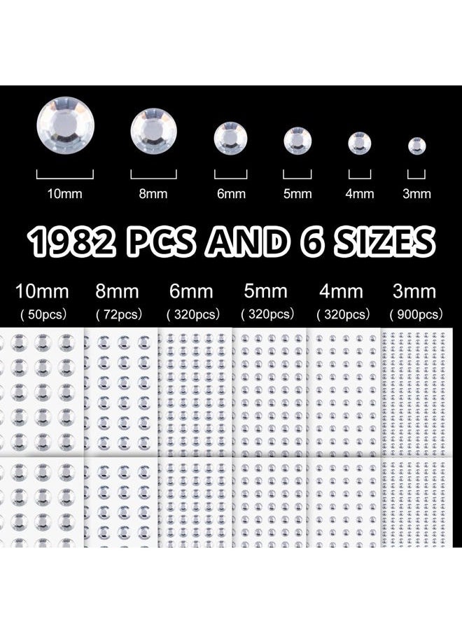 BELLEBOOST 1982 Pcs of Rhinestone Stickers in 3/4/5/6/8/10mm Clear Self Adhesive Face Gems, Stick on Body Crystal Jewels with Quick Dry Makeup Glue for Face Eye Hair Nails Make up and Craft DIY Decorations  - Image 3