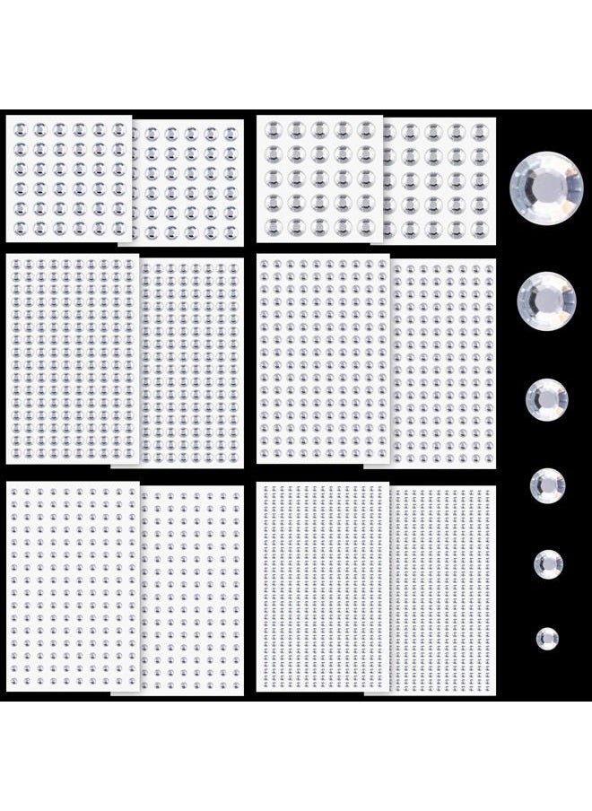 BELLEBOOST 1982 Pcs of Rhinestone Stickers in 3/4/5/6/8/10mm Clear Self Adhesive Face Gems, Stick on Body Crystal Jewels with Quick Dry Makeup Glue for Face Eye Hair Nails Make up and Craft DIY Decorations  - Image 1