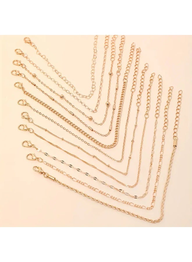 Goolsky A Set of 11 Minimalist And Versatile Thin Chain Bracelets Featuring Twisted Designs And Heart Motifs. - Image 2