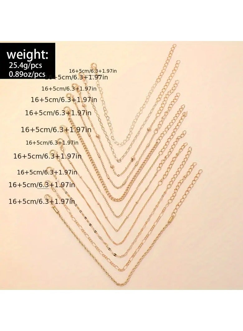 Goolsky A Set of 11 Minimalist And Versatile Thin Chain Bracelets Featuring Twisted Designs And Heart Motifs. - Image 5