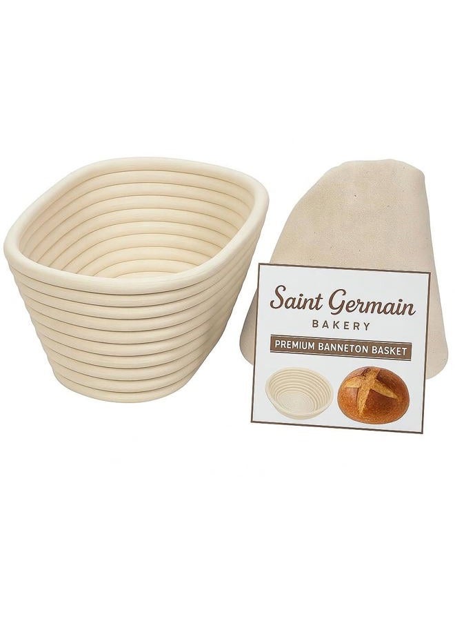 Saint Germain Bakery (10 x 6 x 4 inch) Premium Oval Banneton Basket with Liner - Perfect Brotform Proofing Basket for Making Beautiful Bread - Image 1