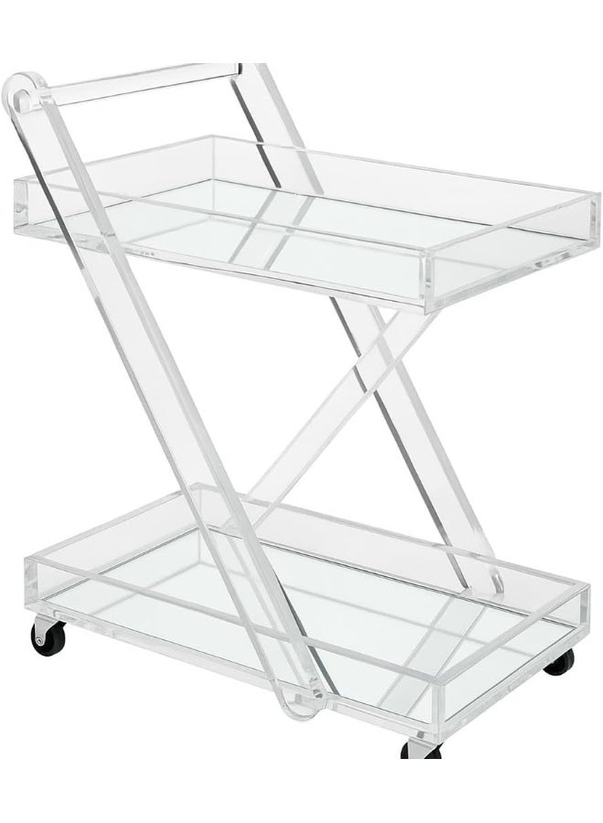Horoof Home Horoof HomeÂ® Modern Clear Acrylic Bar & Serving Trolley with Mirror Shelves â€“ 2-Tier Rolling Cart  - Image 1