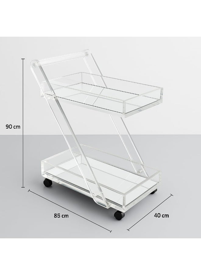 Horoof Home Horoof HomeÂ® Modern Clear Acrylic Bar & Serving Trolley with Mirror Shelves â€“ 2-Tier Rolling Cart  - Image 2