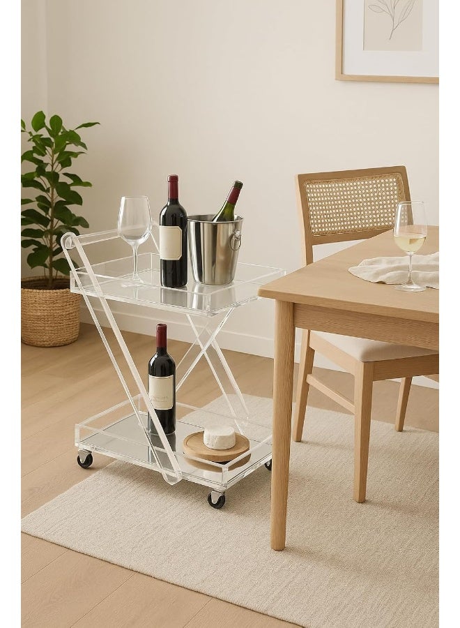 Horoof Home Horoof HomeÂ® Modern Clear Acrylic Bar & Serving Trolley with Mirror Shelves â€“ 2-Tier Rolling Cart  - Image 3