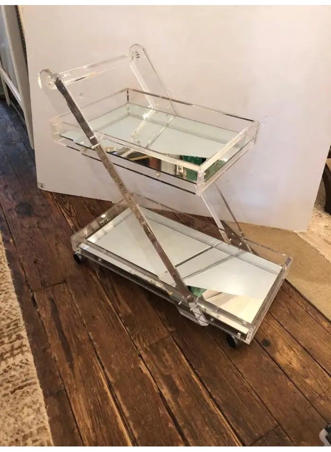 Horoof Home Horoof HomeÂ® Modern Clear Acrylic Bar & Serving Trolley with Mirror Shelves â€“ 2-Tier Rolling Cart  - Image 4