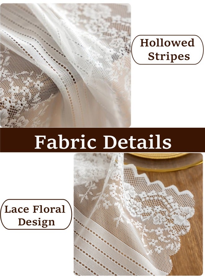 أوبتيكو مفرش طاولة من الدانتيل، مفرش طاولة رومانسي من الدانتيل بطول 5.9 قدم، مفرش طاولة طويل 5.9 قدم، وشاح تزيين طاولة عتيق بتصميم مخطط ومزخرف بالزهور، لطاولة قهوة للمطبخ وطاولة قهوة للنزهات ومأدبة زفاف وديكور منزلي لحفلات الزفاف (أبيض، 45 × 180 سم) - Image 3