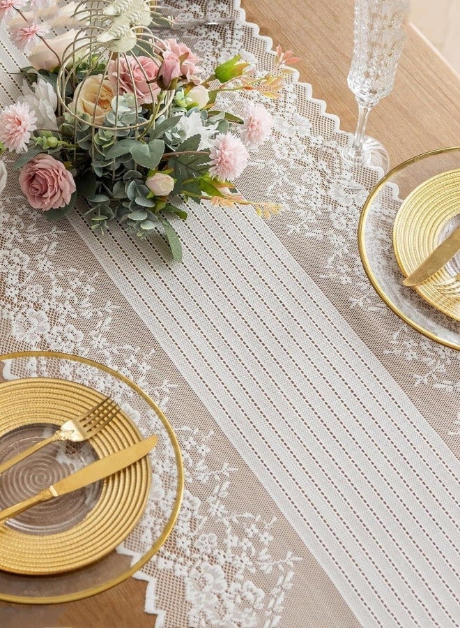 أوبتيكو مفرش طاولة من الدانتيل، مفرش طاولة رومانسي من الدانتيل بطول 5.9 قدم، مفرش طاولة طويل 5.9 قدم، وشاح تزيين طاولة عتيق بتصميم مخطط ومزخرف بالزهور، لطاولة قهوة للمطبخ وطاولة قهوة للنزهات ومأدبة زفاف وديكور منزلي لحفلات الزفاف (أبيض، 45 × 180 سم) - Image 5