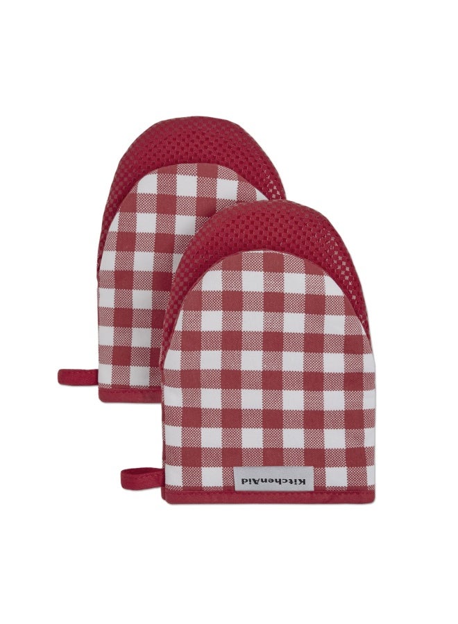 Kitchenaid Gingham Cotton Mini Oven Mitt 2-Pack Set  Passion Red  5.5 X8 - Image 1