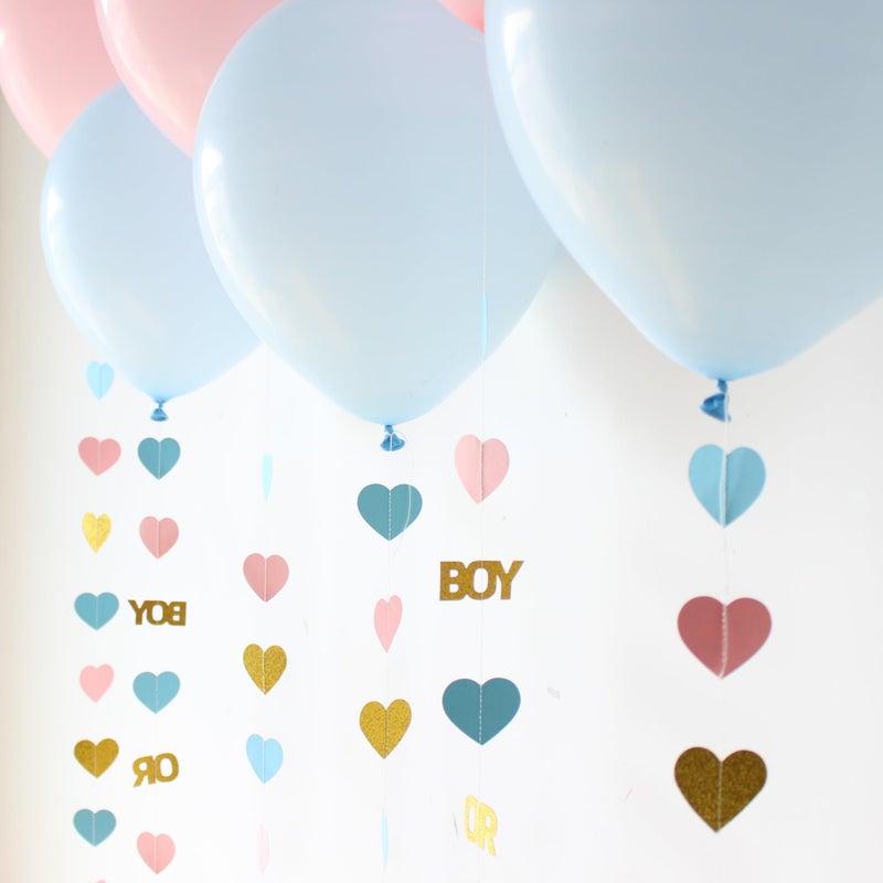 Blopee Boy or Girl Gender Reveal Decorations 6PC Pink Blue Balloon Tails with Heart Streamer Garland for Baby Shower Decorations - Image 4