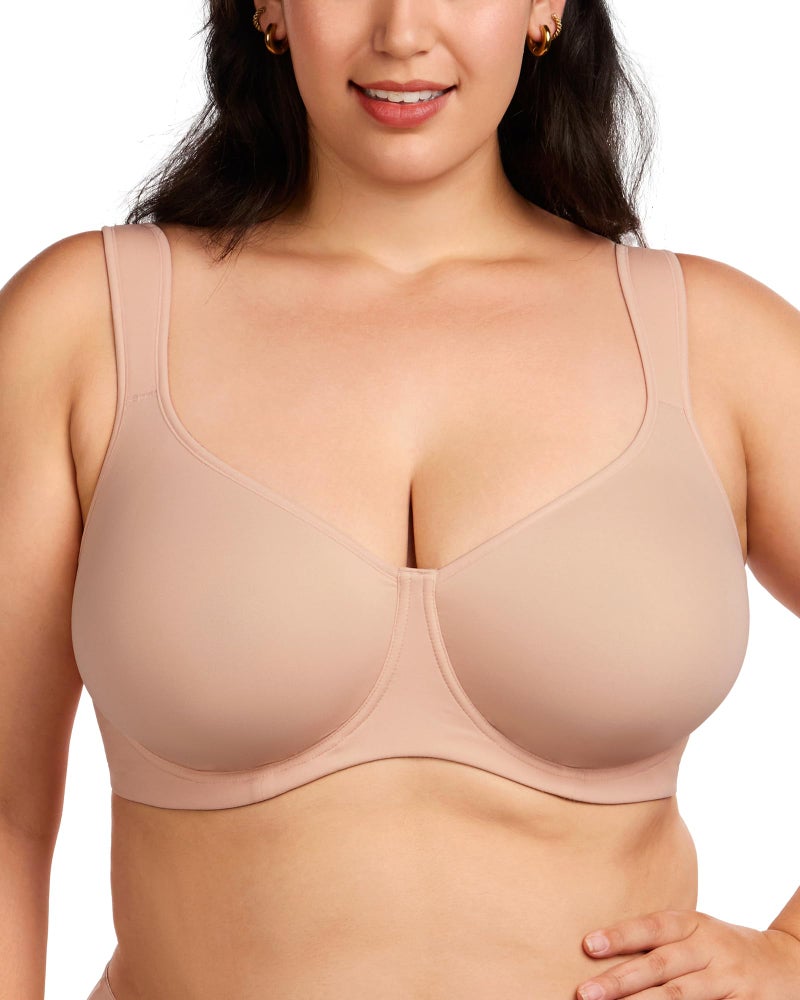 HSIA Bras for Women Minimizer Full Coverage, Plus Size T Shirt Unlined Underwire Smooth Bra, Seamless Cups Joan Ultimate Soft Taupe Beige - Image 3