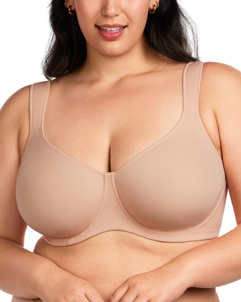 HSIA Bras for Women Minimizer Full Coverage, Plus Size T Shirt Unlined Underwire Smooth Bra, Seamless Cups Joan Ultimate Soft Taupe Beige - Image 1