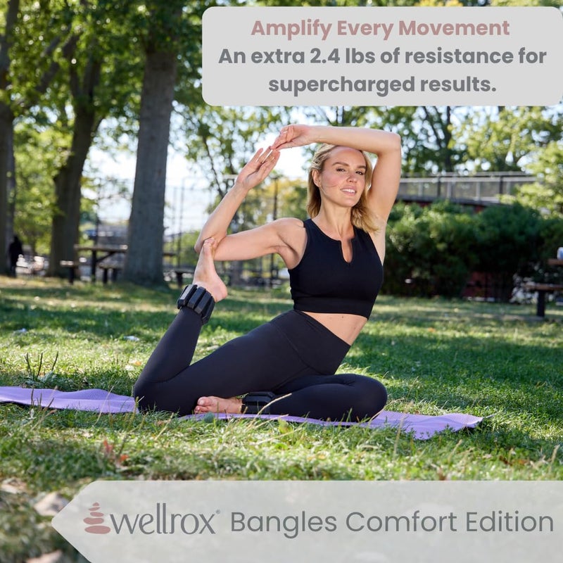 Wellrox Weighted Bangles Comfort Edition - 2.4lb (1.2lb Each Wrist Weight) Adjustable Ankle and Wrist Weights for Women & Men - Arm Weights For Walking, Pilates & Yoga - Image 2