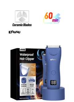 Men's Body Hair Trimmer, Waterproof  Skin-Safe Ceramic Shaving Head, Electric Ball Trimmer For Beard & Chest, LCD Display, Fast Charging, Adjustable Length （Blue）