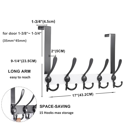 Dseap Over The Door Hook Hanger Fits 1 38 to 1 34 Standard Doors 5 Tri Hooks Heavy Duty TowelCoat Rack Door Organizer for Clothes Jackets Hats Towels White Black - Image 3