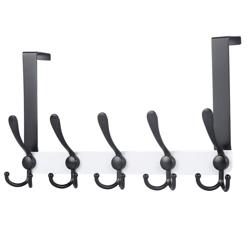 Dseap Over The Door Hook Hanger Fits 1 38 to 1 34 Standard Doors 5 Tri Hooks Heavy Duty TowelCoat Rack Door Organizer for Clothes Jackets Hats Towels White Black - Image 2