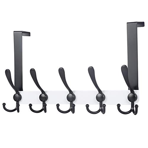 Dseap Over The Door Hook Hanger Fits 1 38 to 1 34 Standard Doors 5 Tri Hooks Heavy Duty TowelCoat Rack Door Organizer for Clothes Jackets Hats Towels White Black - Image 1