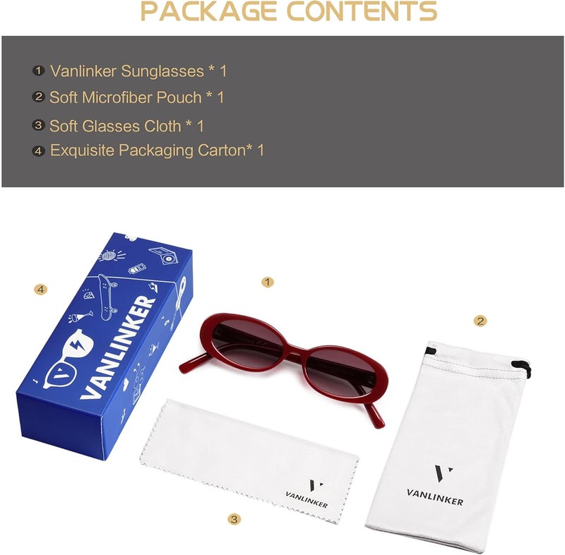 VANLINKER Polarized Retro Oval Sunglasses for Women and Men Small 90s Style VL9580 - Image 5