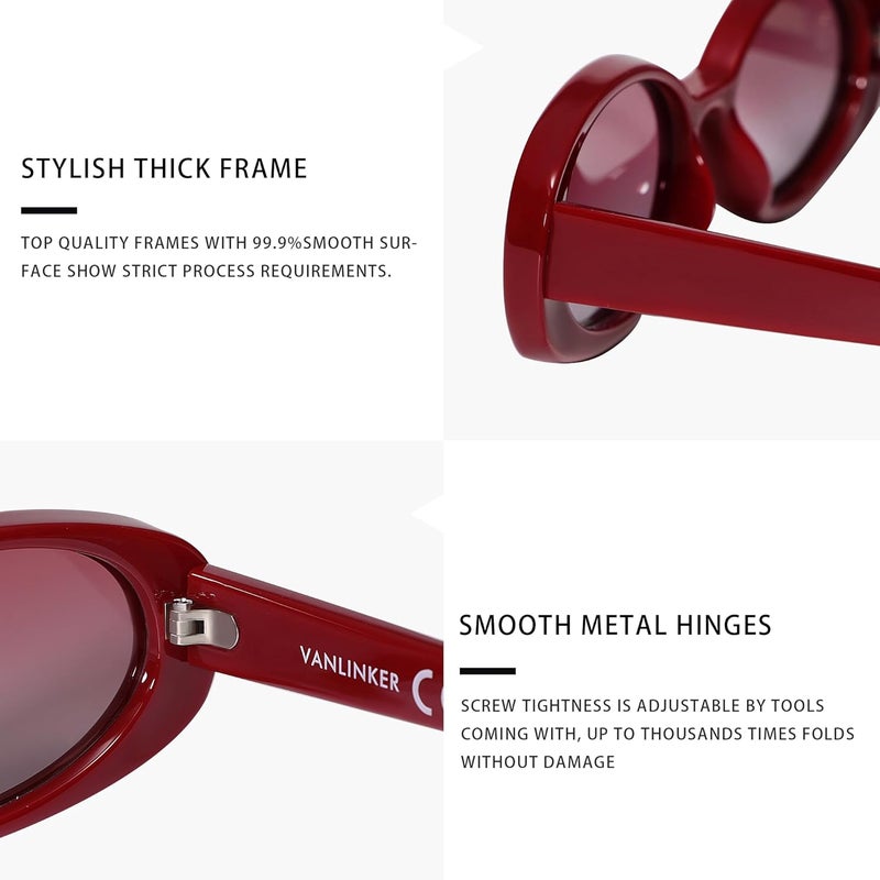 VANLINKER Polarized Retro Oval Sunglasses for Women and Men Small 90s Style VL9580 - Image 4