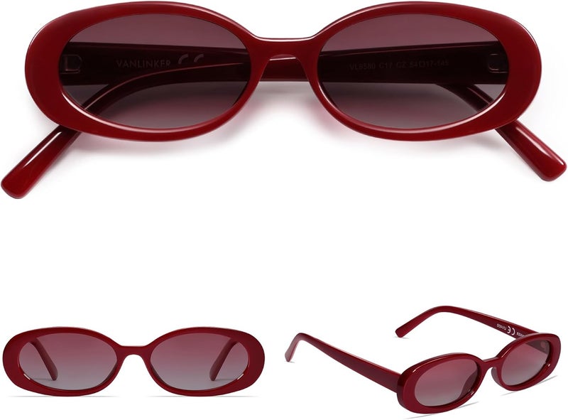VANLINKER Polarized Retro Oval Sunglasses for Women and Men Small 90s Style VL9580 - Image 2