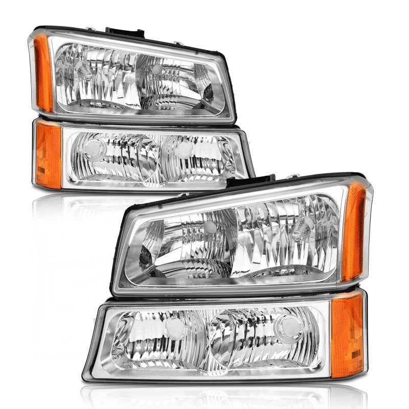 2003 2004 2005 2006 Chevy Silverado Headlights Assembly for 03 04 05 06 Chevy Silverado Avalanche 150025003500 Chrome Housing Amber Reflector Clear Lens Replacement Driver and Passenger Side