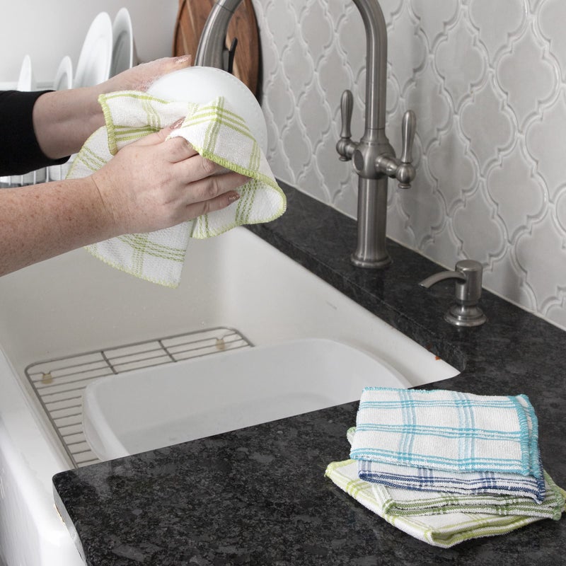 Ritz 100% Cotton 12-inch x 12-inch Kitchen Dish Towel, Gentle Cleaning Wash Cloth with Poly Scour Side, Blue/Green, 5-Pack - Image 4