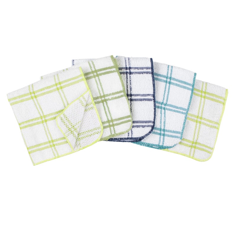 Ritz 100% Cotton 12-inch x 12-inch Kitchen Dish Towel, Gentle Cleaning Wash Cloth with Poly Scour Side, Blue/Green, 5-Pack - Image 2