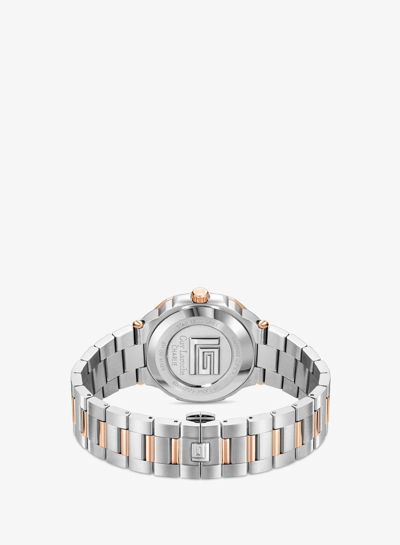 Guy Laroche  Charlie Watch for Men with Silver and Rosegold Stainless Steel Bracelet 45 mm 5 Atm for Men | Best Price UAE