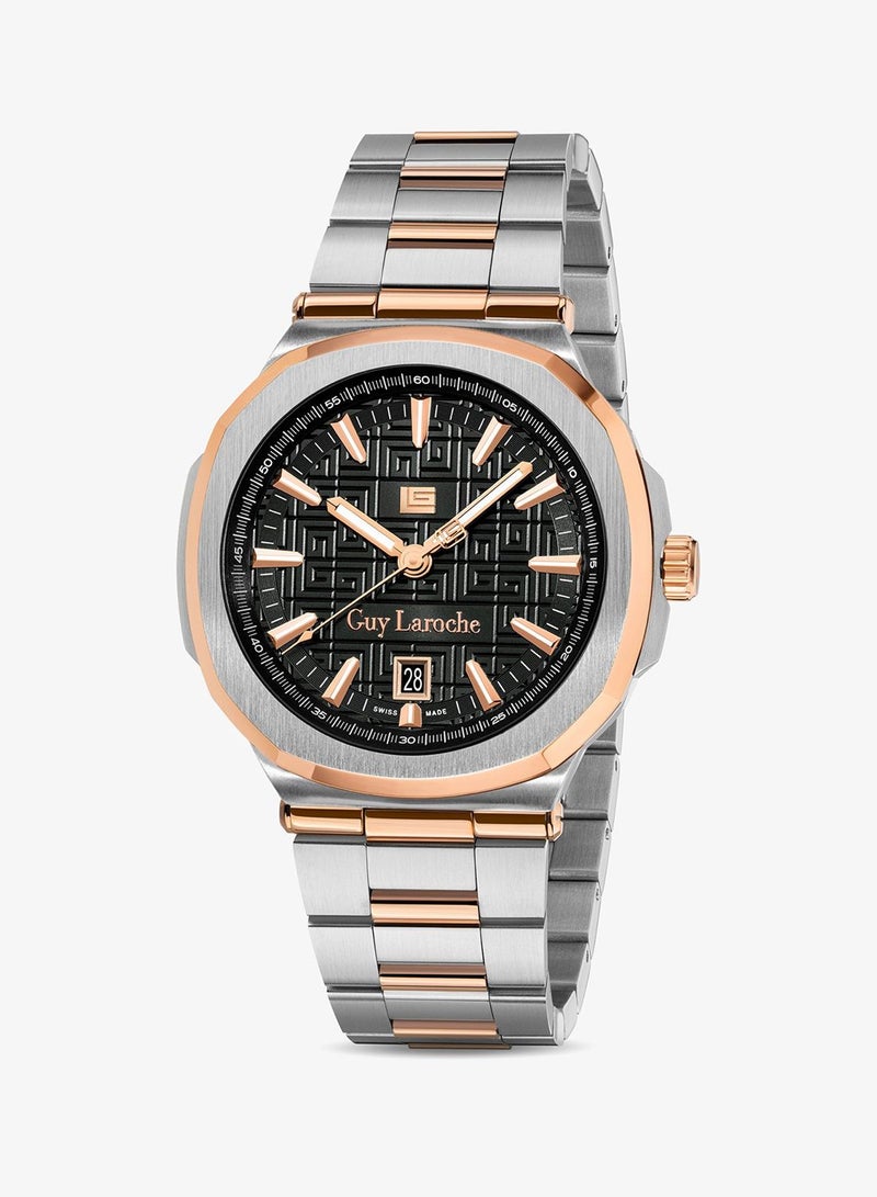 Guy Laroche Charlie Watch for Men with Silver and Rosegold Stainless Steel Bracelet 45 mm 5 Atm - Image 1