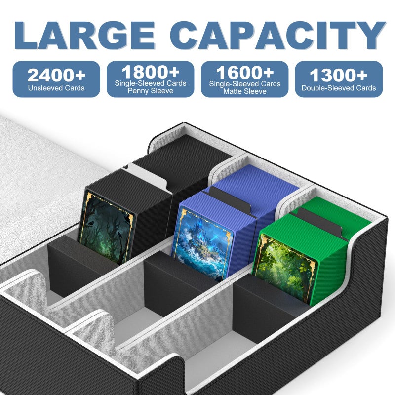 Mlikero Card Deck Case for Trading Cards 1800+, Trading Card Storage Box with 10 Dividers and 3 Foam Stoppers, Leather Magnetic Closure Commander Deck Box Fit for YuGiOh, MTG and Sport Cards - Image 3